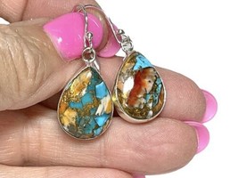 Spiny Oyster Copper Turquoise 925 Sterling Teardrop Earrings With Hooks - £27.93 GBP