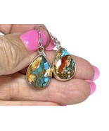 Spiny Oyster Copper Turquoise 925 Sterling Teardrop Earrings With Hooks - £27.51 GBP