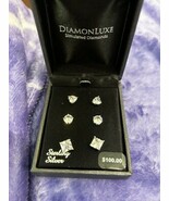 Diamonluxe Sterling Silver Stud Earring Set Simulated Diamond Heart Roun... - $1,128.81 MXN