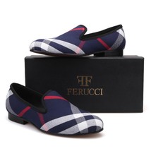 FERUCCI Scottish Blue Custom-made Linen Slippers Loafers  - £119.92 GBP