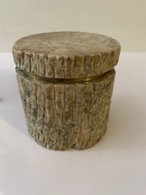 Hand Carved Italian Alabaster Trinket Vanity Stash Box MCM Round Cylinde... - $48.48