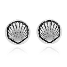 Ocean&#39;s Treasure Scallop Seashells Sterling Silver Stud Earrings - £7.41 GBP