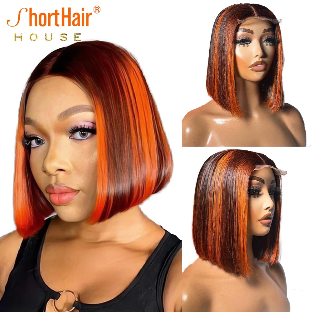 Highlight Ginger Orange Color Straight Short Bob Wig Glueless Wigs Human Hair - £48.15 GBP+