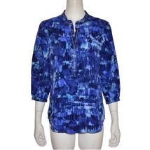 Gloria Vanderbilt Blue Blouse Small S 3/4 Sleeves Front Tie Top - £10.03 GBP