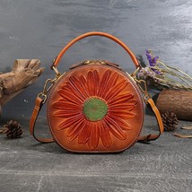 Genuine Leather Women Bag  New Retro Small Circular Handbag First Layer ... - £81.58 GBP