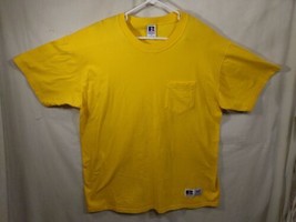 Vintage 90s Yellow Russell Athletic Shirt M High Cotton Chest Pocket USA Cotton - $24.91