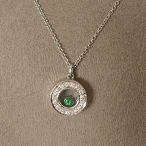 Women&#39;s Necklace Solid 18k White Gold Floating Zambian Emerald Round Diamonds - £988.94 GBP