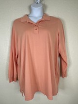 Woman Within Plus Size 1X (22/24) Peach Cotton Knit Polo Shirt Long Sleeve - £11.87 GBP