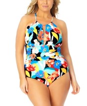 Anne Cole Signature Womens Plus Size Modern Blooms High-Neck One-Piece, 22W - £34.01 GBP