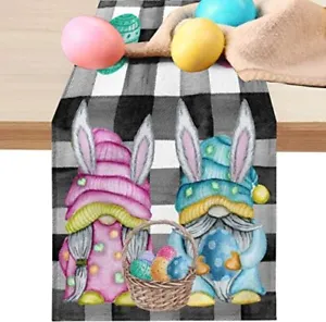New Jbralid Easter Bunny Gnomes Table Runner 72 Inches Long Buffalo Plaid Eggs S - £28.32 GBP