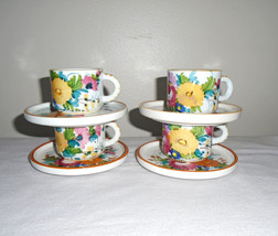 Italian Hand Painted Pottery Espresso Demitasse Coffee Cups and Saucers ... - £27.26 GBP