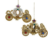 KURT ADLER SET OF 2 WHITE/GOLD 3.4&quot; CARRIAGE ORNAMENTS w/GEMSTONE ACCENT... - $21.88
