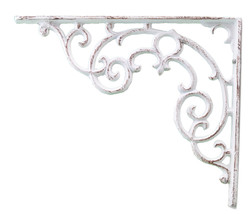 Wall Shelf Bracket Distressed White Ornate Cast Iron 11.25&quot; Long - £16.19 GBP