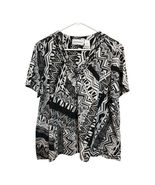 Vintage Alfred Dunner Black White Geometric Top Size L Short Sleeve Beaded Neckl - $292.20 MXN
