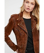 New Woman Black Brown American Western Silver Studded Suede Leather Jack... - £133.68 GBP