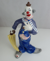 Atlantic Mold Ceramic Circus Clown Figurine With Umbrella 12&quot; - £15.49 GBP