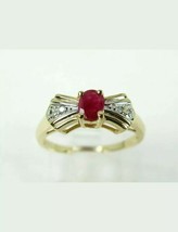2 Ct Oval Simulated Red Ruby Engagement & Wedding 14k Yellow Gold Plated Ring - £57.52 GBP