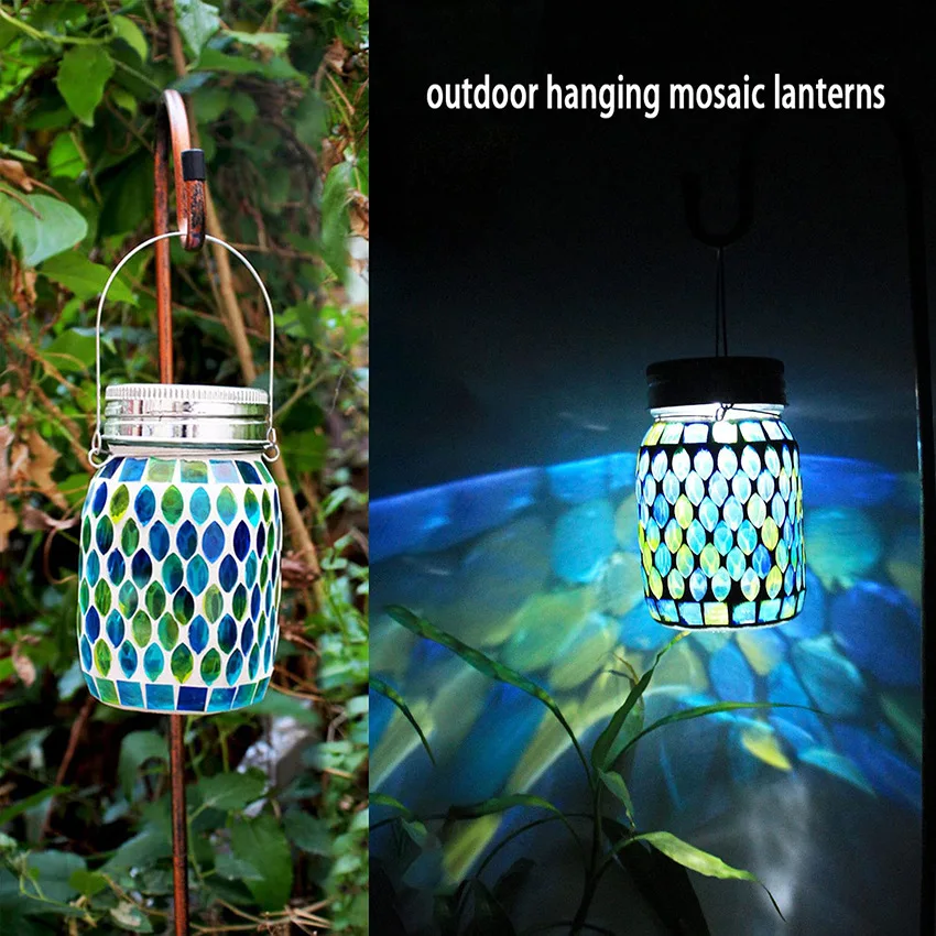 Solar Mosaic Lawn Lantern Lamp Outdoor Hanging Mason Jar Lamp Decorative Table G - £111.35 GBP
