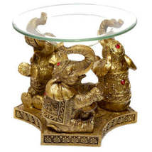 Oil and Wax Burner - Gold Lucky Elephant with Glass Dish - £15.78 GBP