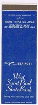 Matchbook Cover West St Paul State Bank West St Paul Minnesota Secure Future - £0.76 GBP