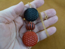 J27-10 Red CINNABAR carved wood lacquer bead jewelry 18&quot; Pendant gold necklace - £20.16 GBP
