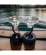 2 Libbey Cobalt Blue Bravura Martini Cocktail Glasses Curved Stem 7.5&quot; Tall - $462.30 MXN