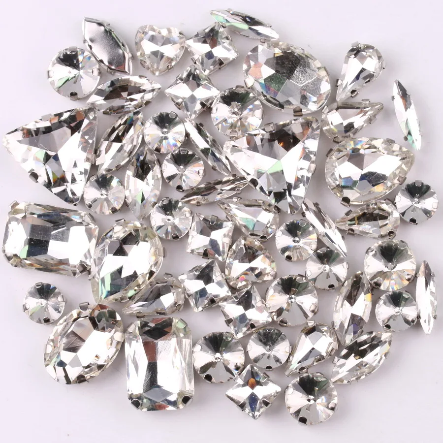 Silver claw setting 50pcs/bag shapes mix clear &amp; jelly candy AB gl crystal sew o - $53.83