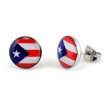 Puerto Rico Flag Earrings 10mm Stainless Steel Stud Post Puerto Rican Pride New - £6.25 GBP