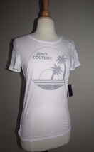 Juicy Couture Retro White Glitter Smashball tee &#39;Sunset&#39;  L new made in usa - $39.00