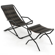 Patio Folding Rattan Sling Lounge Chair Ottoman Rocking Footrests Armrest - £81.05 GBP
