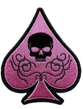 Harley Girl Skull Spade Pink Embroidered Iron On Patch by Miltacusa - $9.75