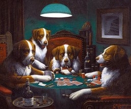 framed canvas art print giclee Dogs Playing Poker Funny animals - £31.64 GBP