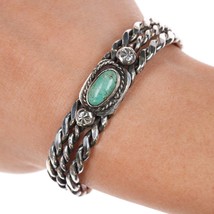 6&quot; c1950 Pueblo Native American woven silver cuff bracelet with turquoise - $480.15