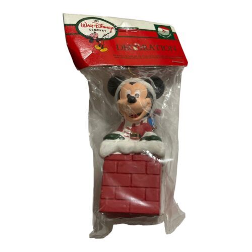 Disney Kurt Adler Santas World Mickey Mouse As Santa In Chimney Plastic Ornament - $8.49