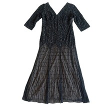 Pisarro Nights Lace Sequin Beaded Gown V-Neck Floral Black Tie Size 12 Women&#39;s - £93.49 GBP