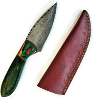  New Handmade Damascus Steel Blade Full Tang Knife w/ Sheath Hard Wood Handle - £23.50 GBP