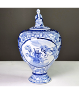 Vintage Blue and White Ceramic Porcelain Vessel | Asian-Inspired Chinois... - $74.99