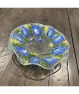 Vtg Peggy Karr Fused Glass Morning Glories Bowl 10” Blue Flowers Floral ... - €25,51 EUR