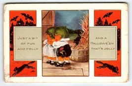 Halloween Postcard Whitney Pixies Green Hair Bats Black Cat Embossed Ant... - £110.62 GBP