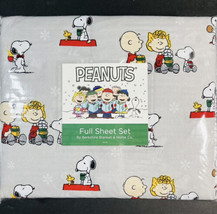 P EAN Uts Christmas Full Sheets Set Snoopy Woodstock Charlie Brown Hot Chocolate - £31.33 GBP