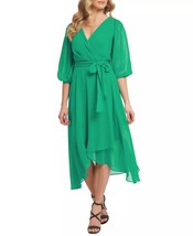 DKNY Balloon-Sleeve Faux-Wrap Chiffon Dress Apple Green Size 2 $129 - £46.69 GBP