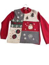 Christmas Pullover Sweater Dress Barn Snowperson Snowflakes Ornaments Trees - £11.20 GBP