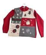 Christmas Pullover Sweater Dress Barn Snowperson Snowflakes Ornaments Trees - £11.87 GBP