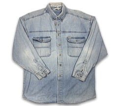 Vintage 80s 90s Denim Button Up Shirt - Faded - Heavily Distressed Loved Mens L - £19.71 GBP