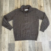 Bill Blass Sweater Large Brown Long Sleeves Waffle-Knit Casual Mens - $10.83