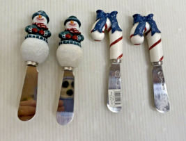 Vintage Christmas Snowman &amp; Candy Canes  Cheese Spreaders Butter Knives ... - $8.55