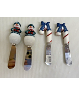 Vintage Christmas Snowman &amp; Candy Canes  Cheese Spreaders Butter Knives ... - $157.41 MXN