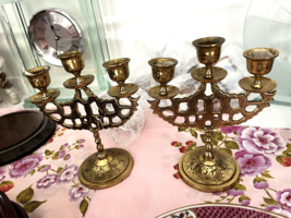 Vintage Pair Brass Candlestick Holders Metal Set Gorgeous! - £35.48 GBP
