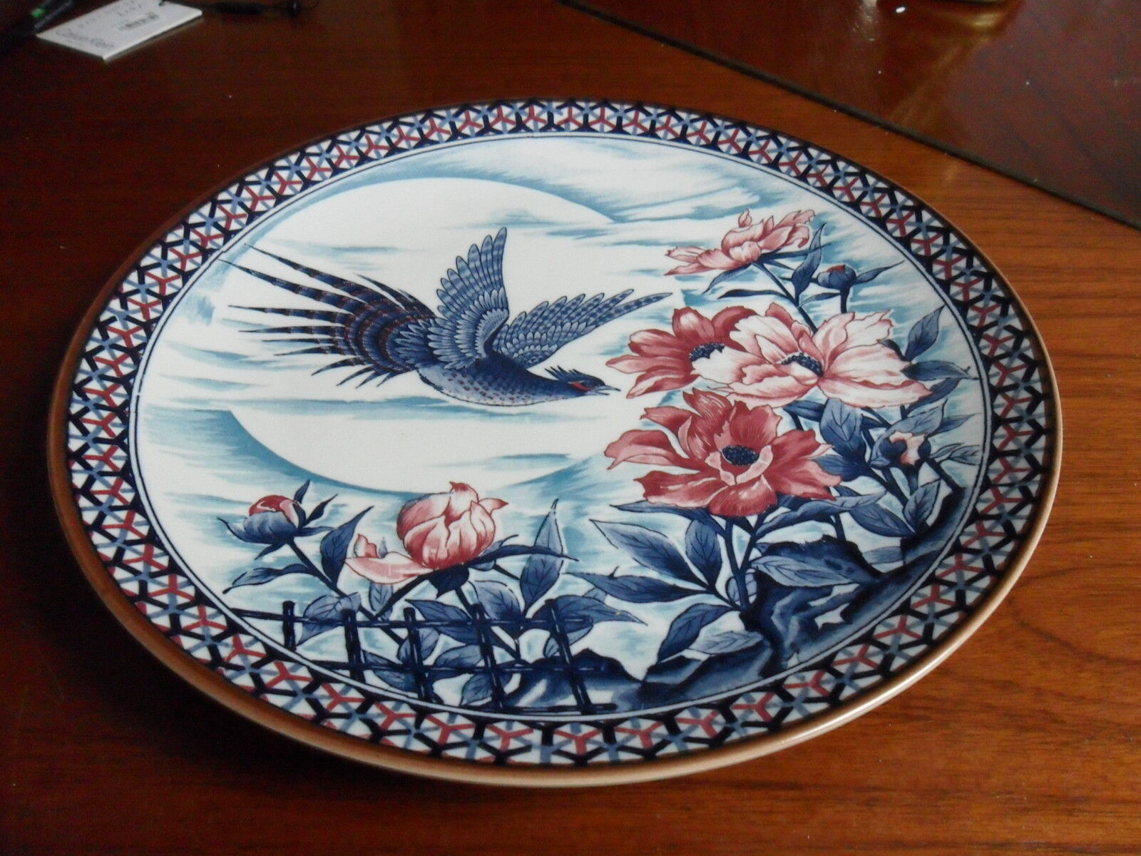 Primary image for ASAHI JAPAN multicolor platter 12 1/2" diam with a flying bird of paradise[am3]