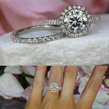 2.ct Round Diamond 14K White Gold Finish 925 Silver Engagement Bridal Ring Set - £76.06 GBP